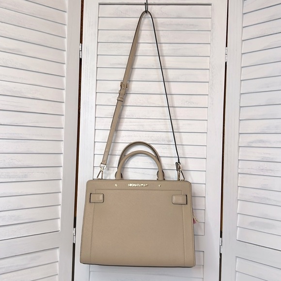 MICHAEL KORS l Rayne Medium Saffiano Leather Satchel Bisque Ivory Neutral - Picture 9 of 10